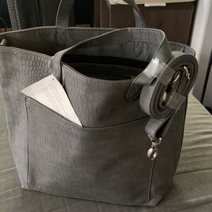 Thirty-One Gray Croc-Embossed Tote with Strap